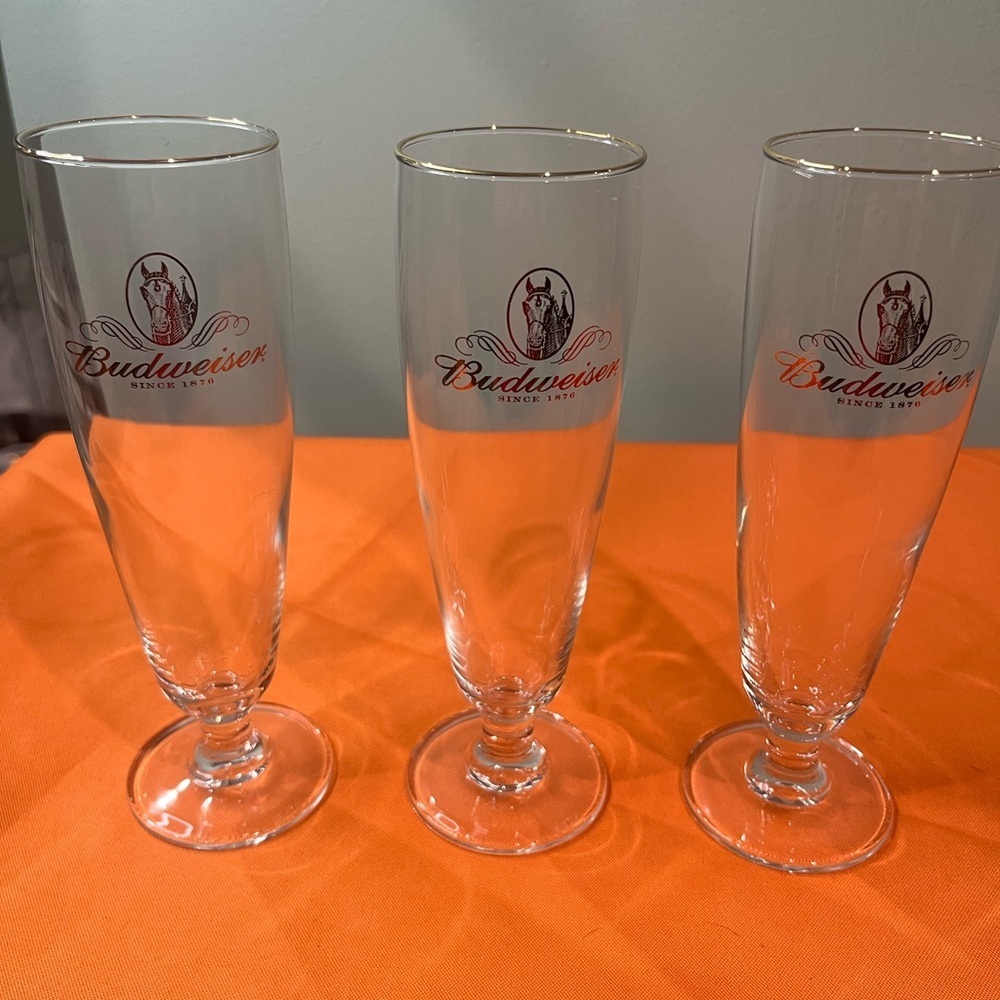 Budweiser Cream and Gold Pilsner Glass Set antique glasses set of 3